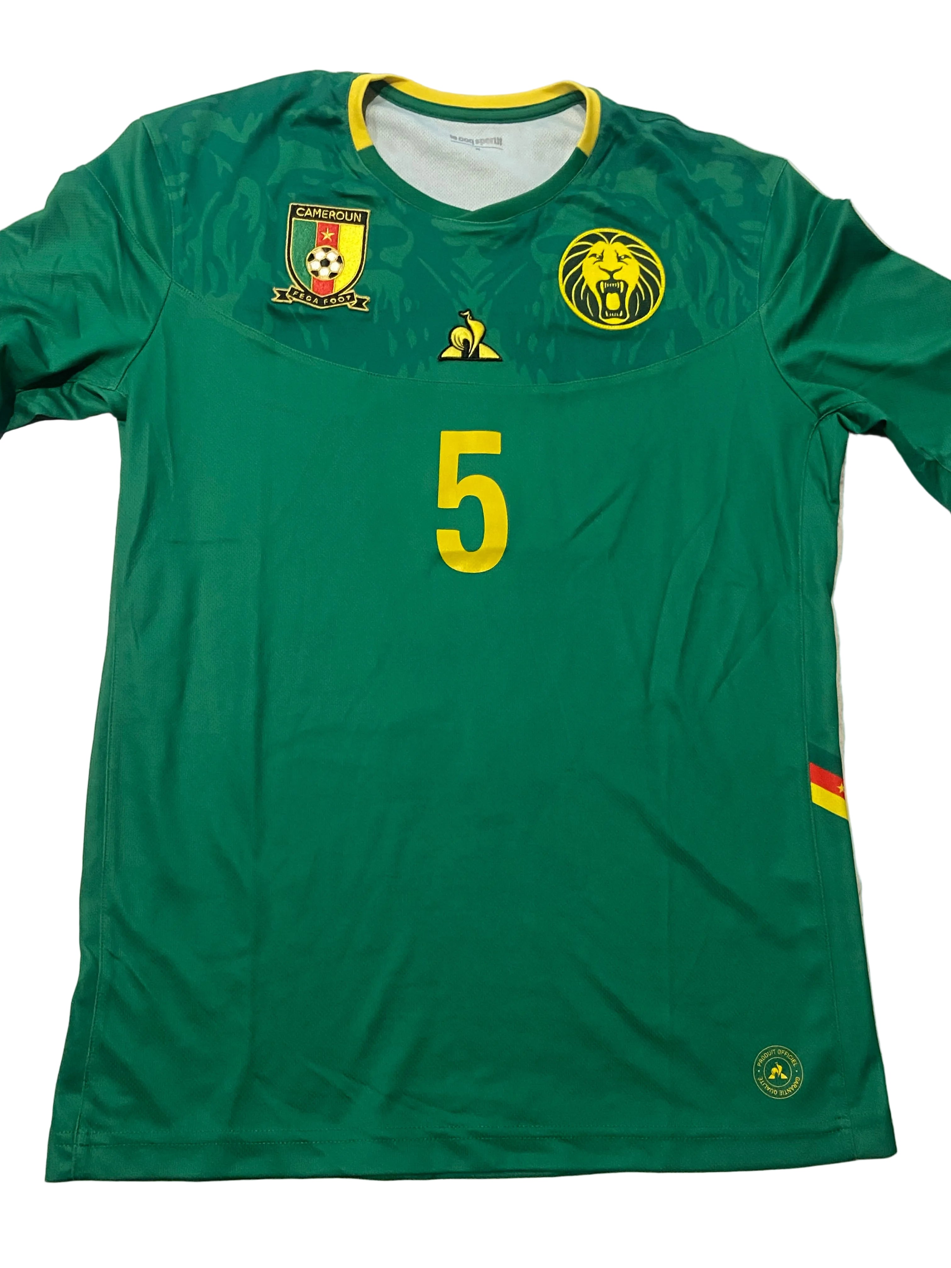 Maillot de foot du Cameroun (porté N.5 TCHATO) match qualification Coupe du Monde 2022