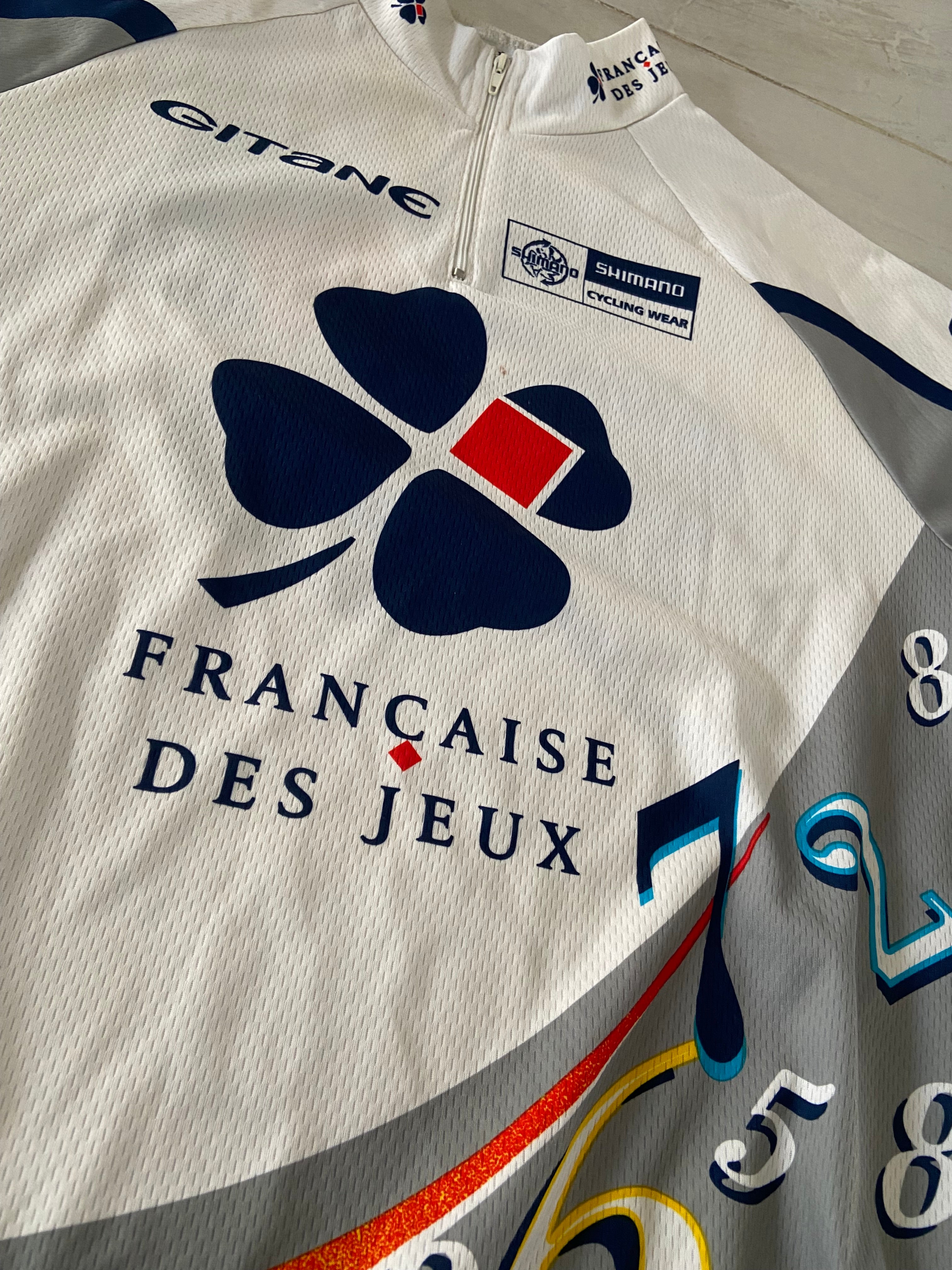 Maillot de cyclisme SHIMANO de l’équipe Française des Jeux (GUESDON-REBELLIN-SCANDRI) année 1997-98