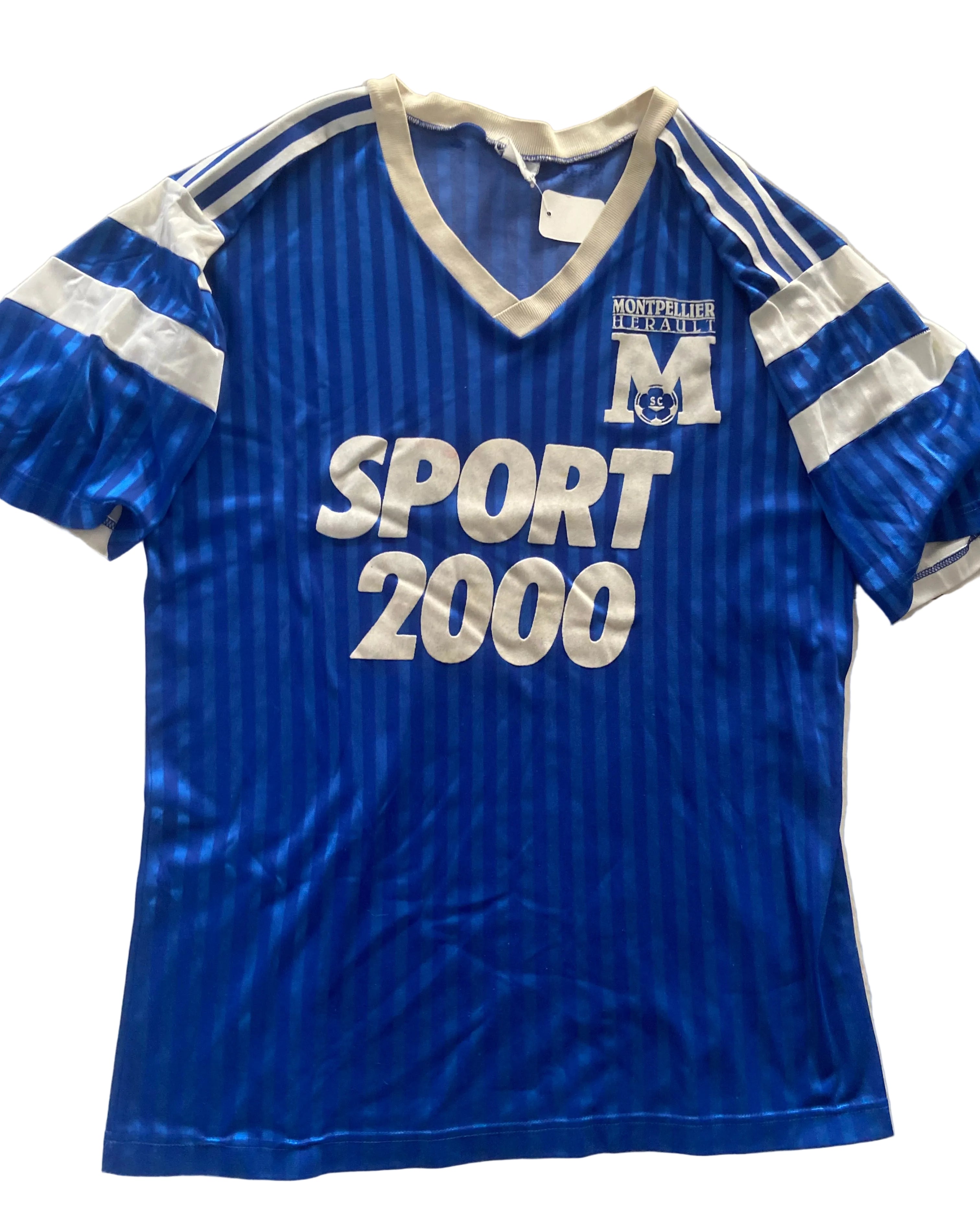 Maillot de foot ADIDAS échauffement training de MONTPELLIER MHSC (porté N.9 XUEREB) saison 1989-90