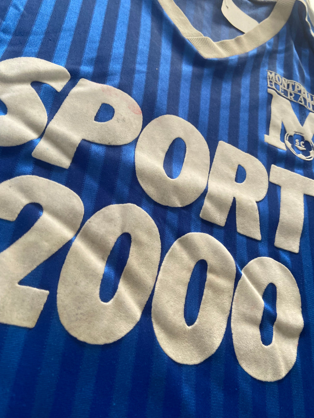 Maillot de foot ADIDAS échauffement training de MONTPELLIER MHSC (porté N.9 XUEREB) saison 1989-90