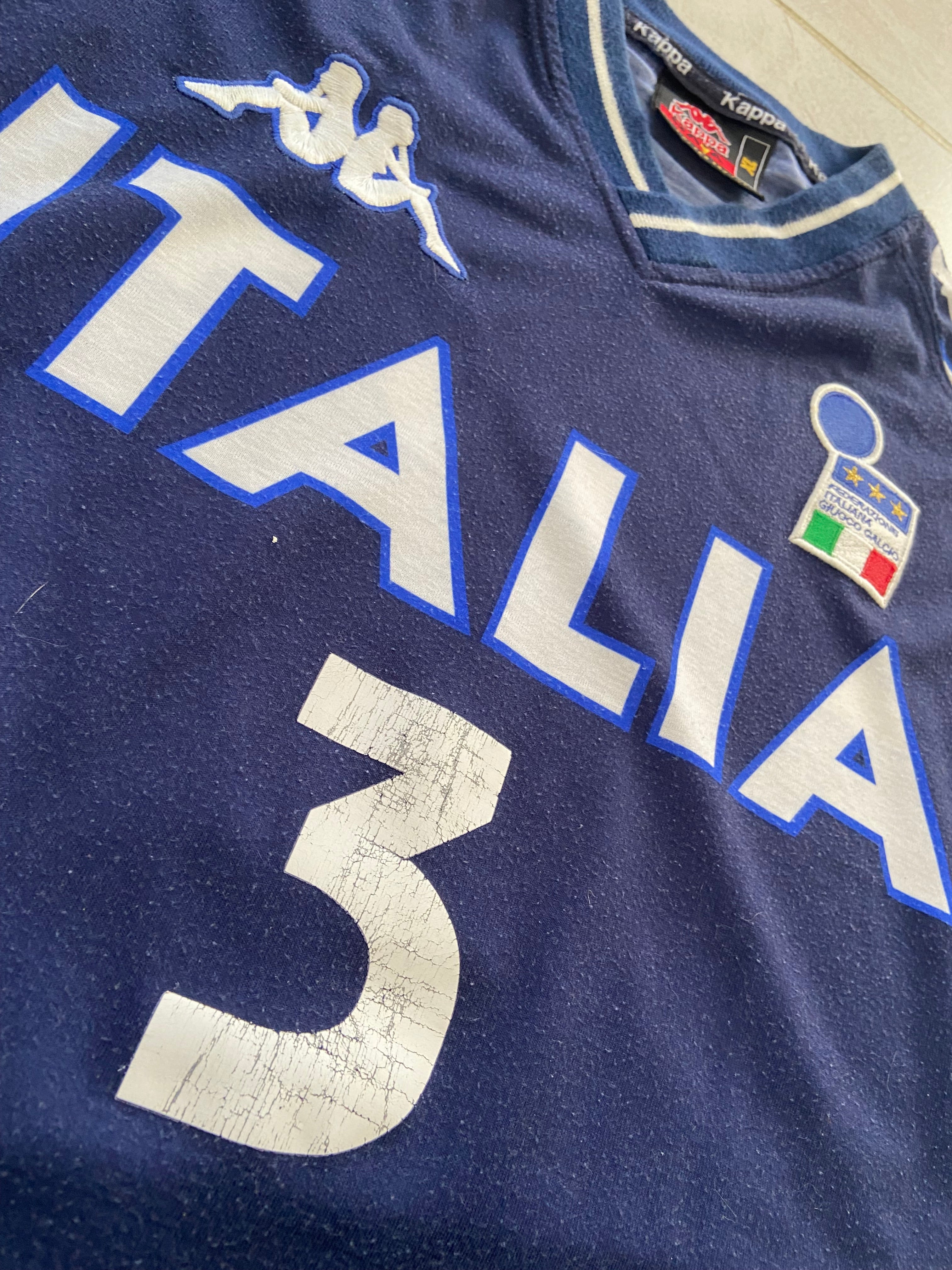 Maillot de foot KAPPA entraînement de l’équipe d’ITALIE (porté N.3 MALDINI) qualification euro 2000
