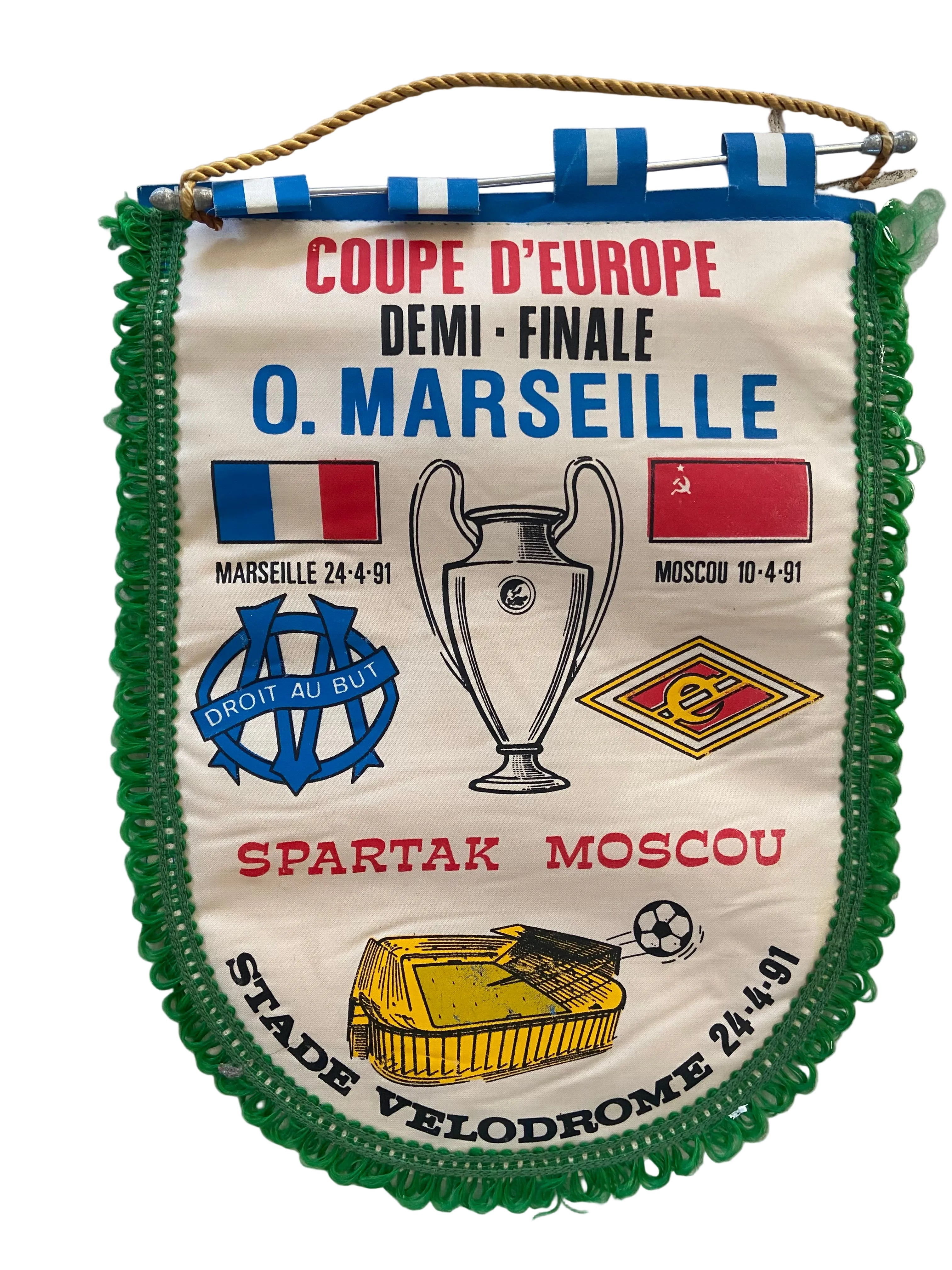 Fanion officiel de foot - Demi-finale 1991 – OM vs Spartak Moscou - Collector