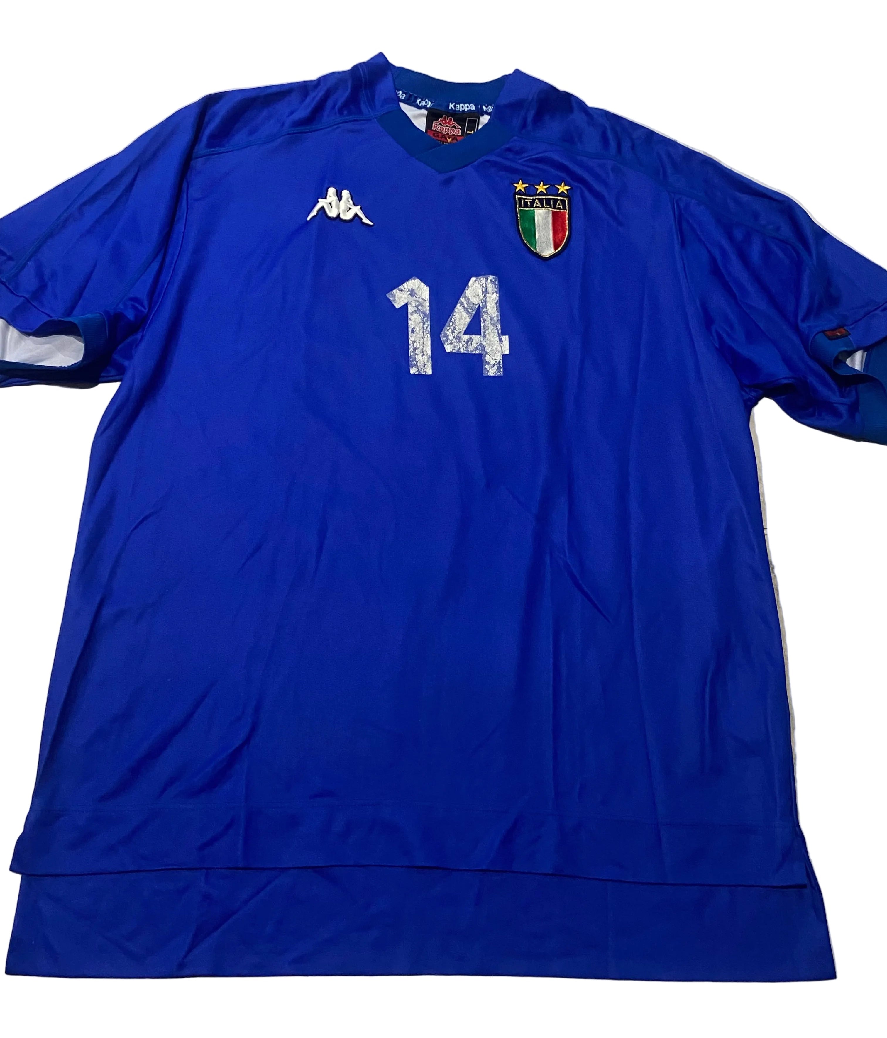 Maillot de foot de l’Italie (porté N.14 CONTE) match qualification EURO 2000 (certificat d’authenticité fourni)