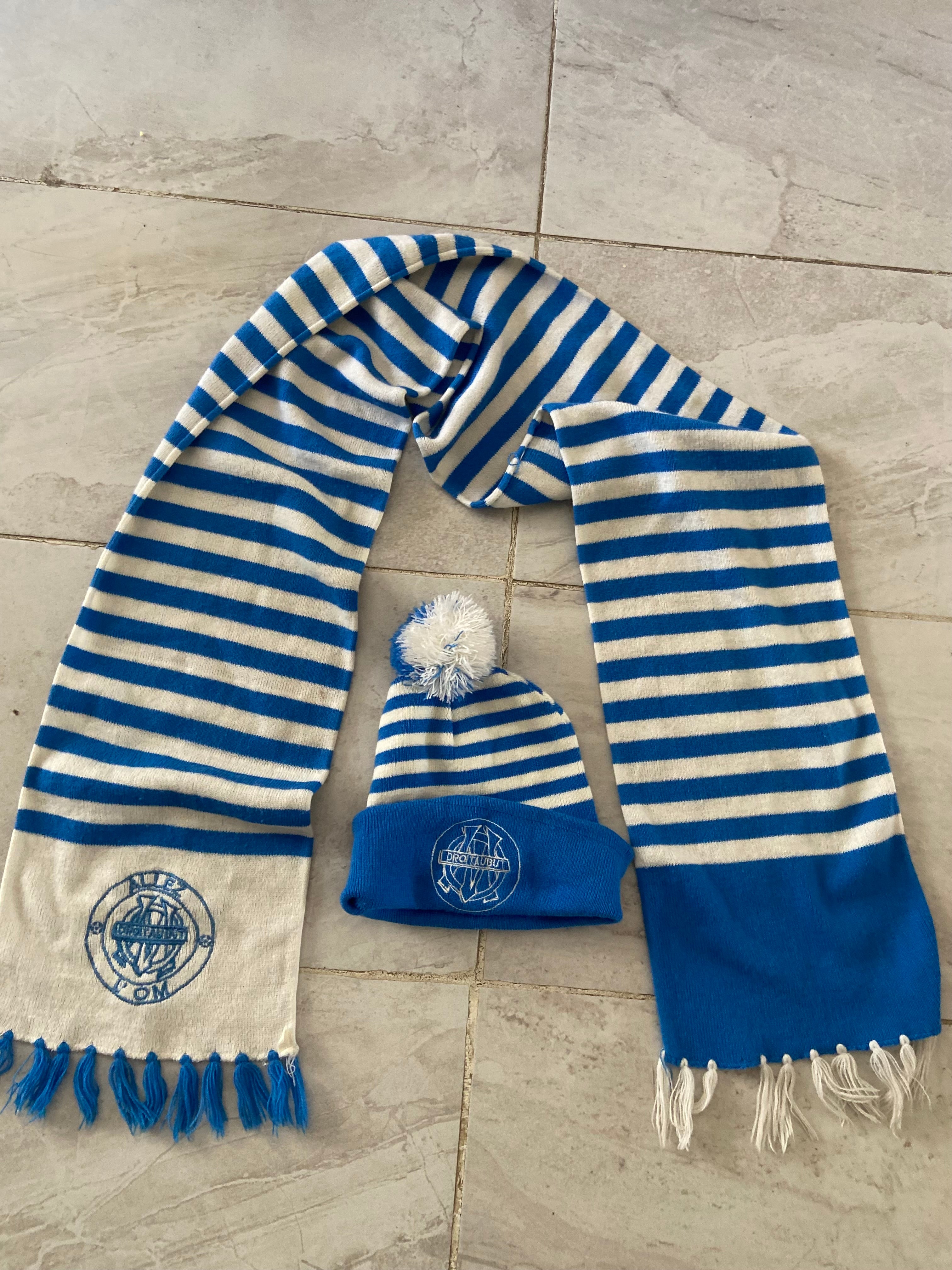 Superbe panoplie Echarpe + Bonnet de l’OM MARSEILLE Scarf Supporter COLLECTOR