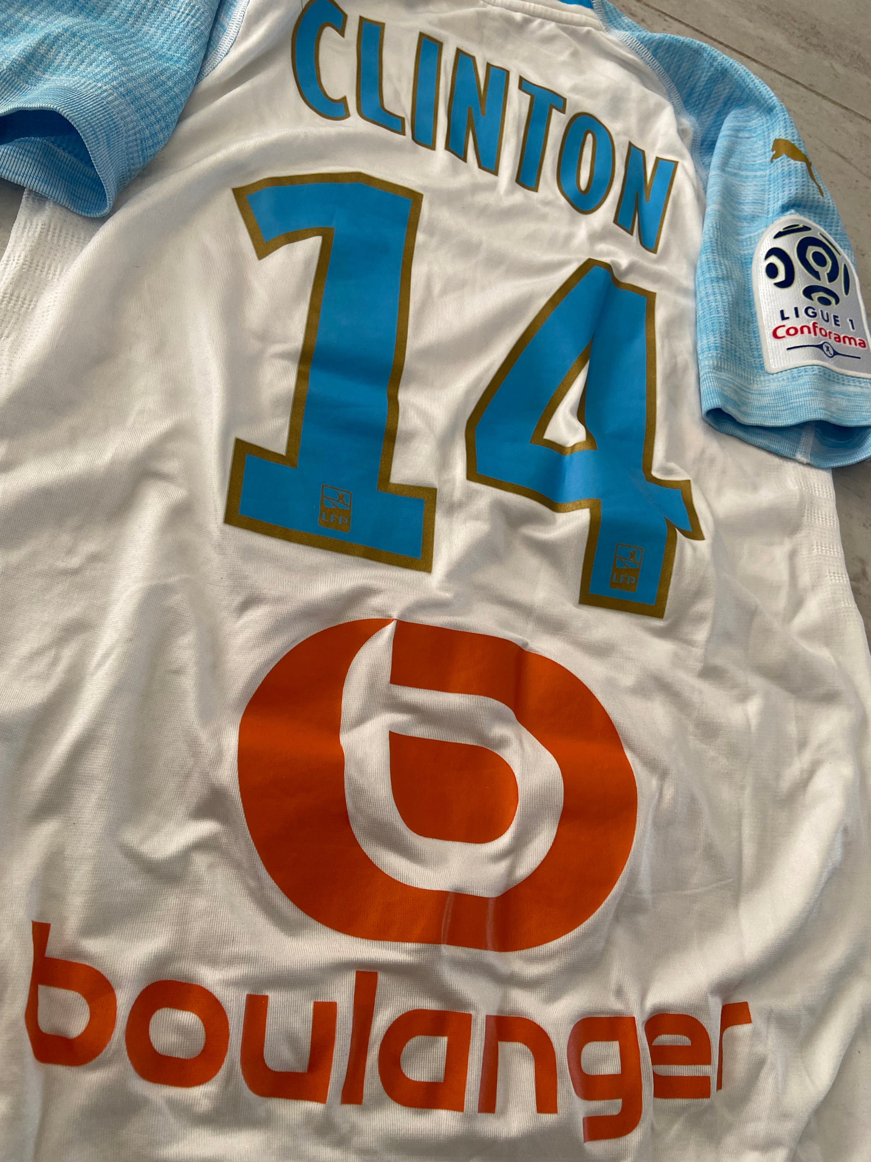 Maillot de foot PUMA de l’OM MARSEILLE (porté N.14 CLINTON NJIE) saison 2018-19