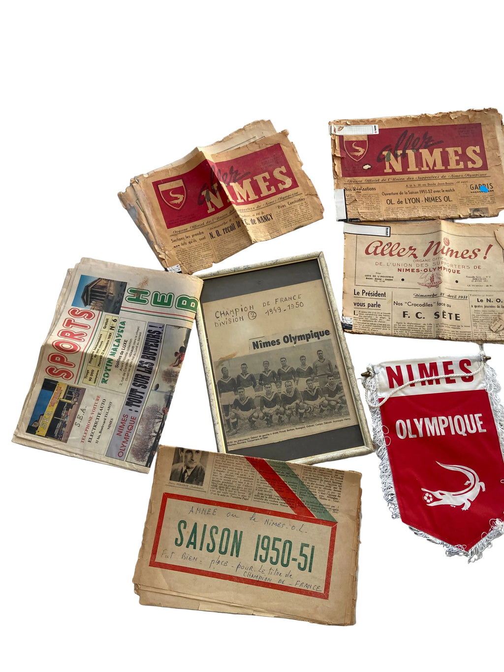 Pack Archives Historique Nîmes Olympique – Journaux "Aller Nîmes" 1951 & Photo Champion Division 2 1950 Collector