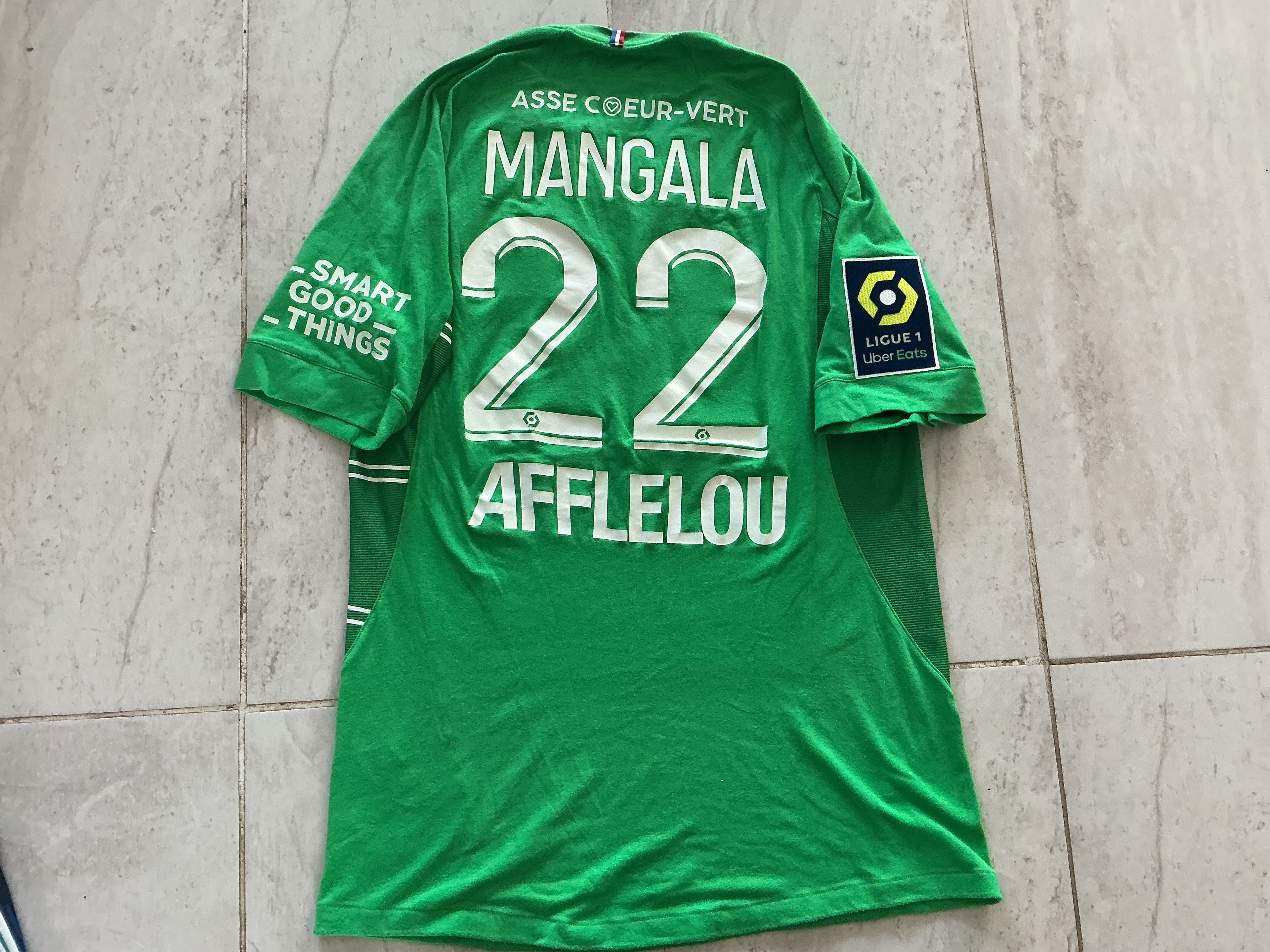 Maillot de foot LE COQ SPORTIF de l’AS SAINT-ÉTIENNE porté N.22 MANGALA (saison 2021-22)