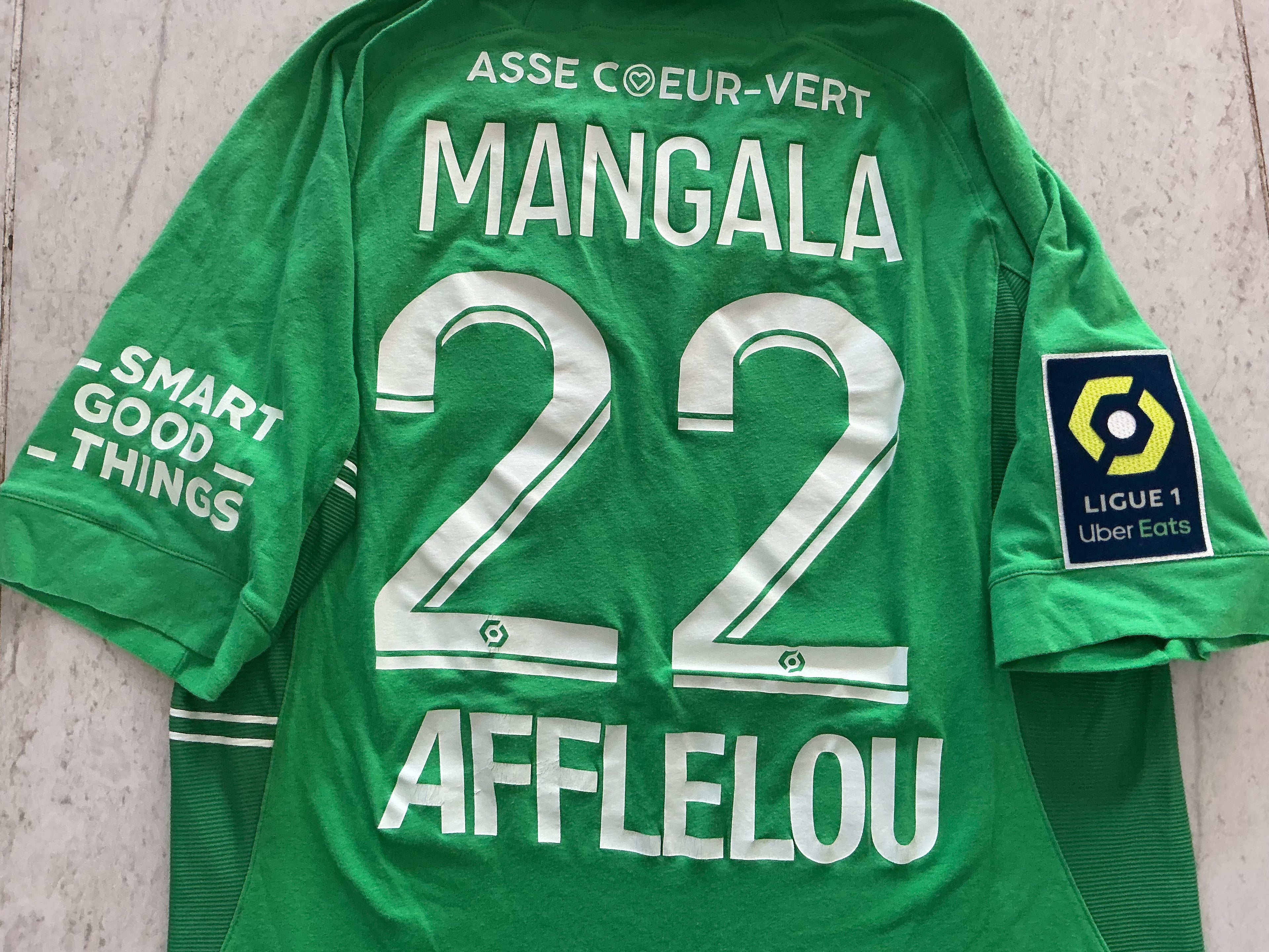 Maillot de foot LE COQ SPORTIF de l’AS SAINT-ÉTIENNE porté N.22 MANGALA (saison 2021-22)